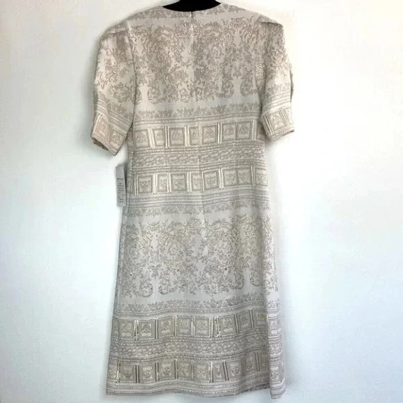 Teri Jon Rickie Freeman Midi Dress 4 Metallic Embroidered Puff Sleeve Event Gala